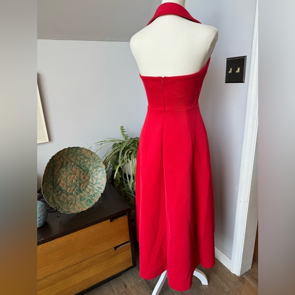 Belle Badgley Mischka Red High Low Collared Halter Dress Scuba Material size 4 - Picture 3 of 11